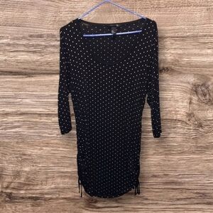 H&M Black Polka Dot Tunic Shirt Adjustable Sides Extra Large